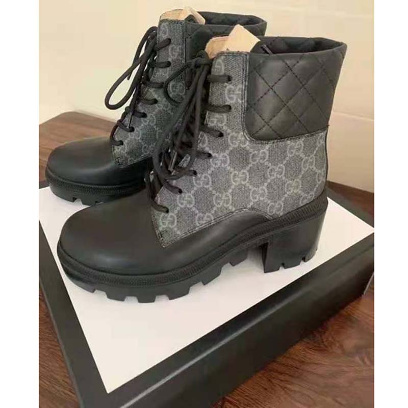 G*u*i gg women’s gg ankle boot black gg supreme canvas 7 cm heel