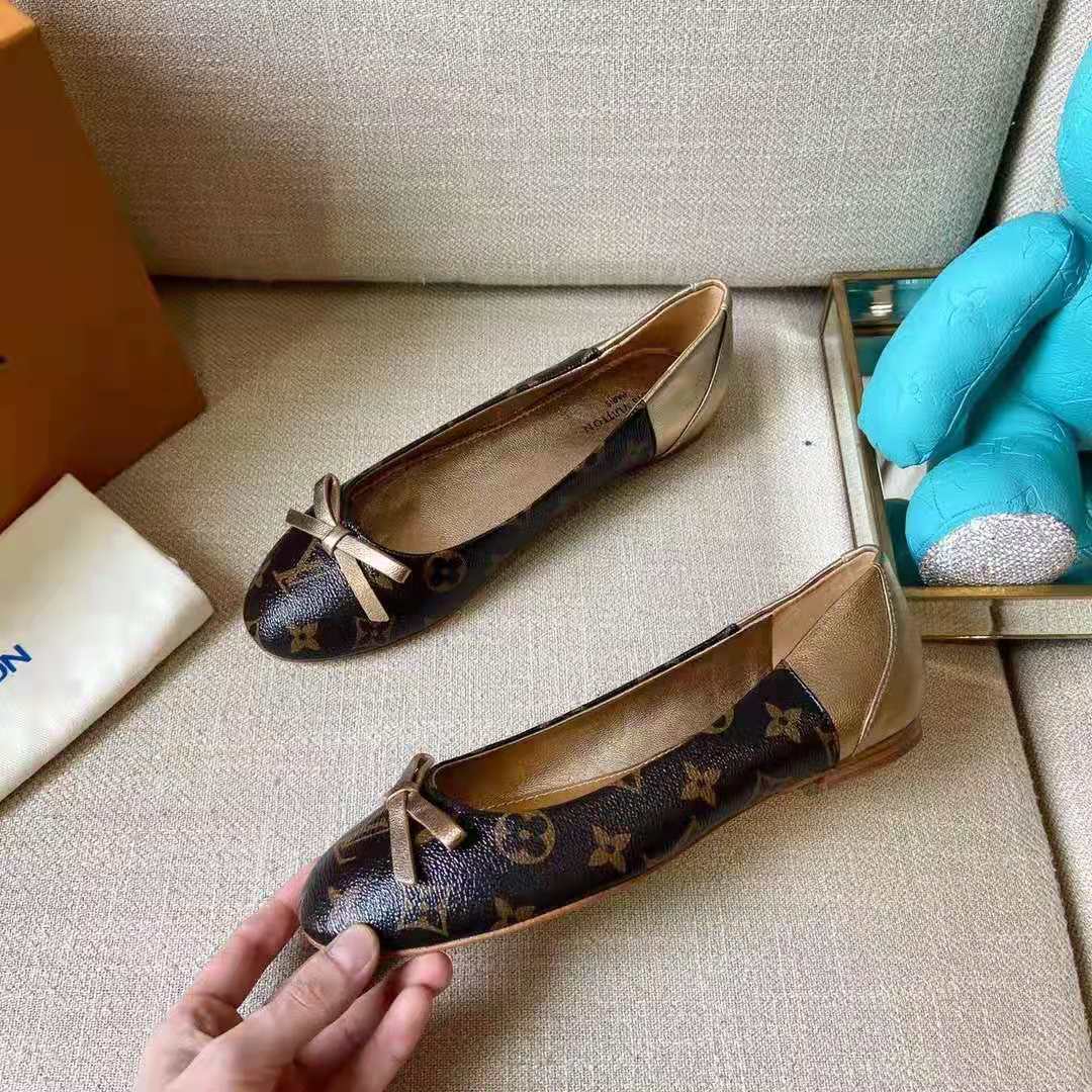 Louis Vuitton LV Women Joy Ballerina Gold Patent Monogram Canvas Metallic Lambskin