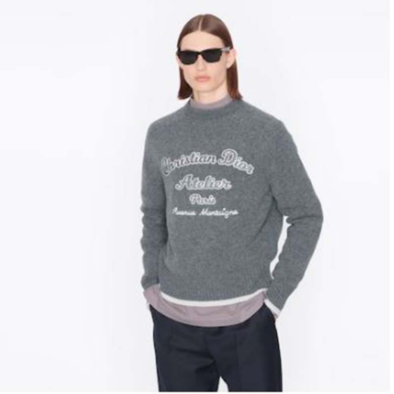 Dior CD Men Christian Dior Atelier Sweater Gray Wool Jersey