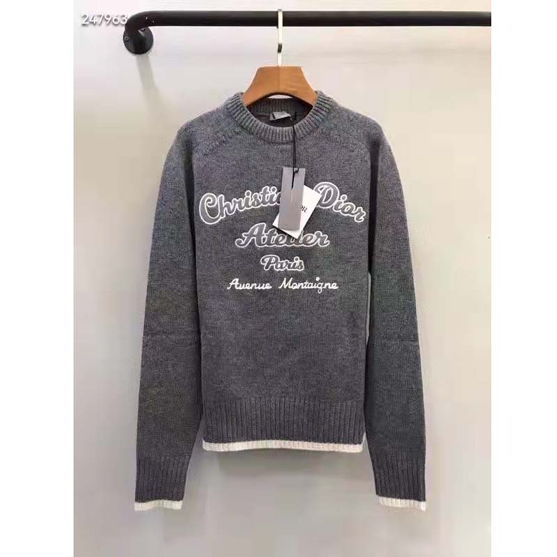 Dior CD Men Christian Dior Atelier Sweater Gray Wool Jersey