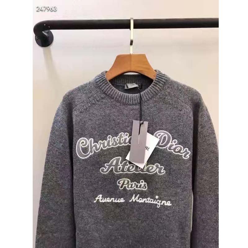 Dior CD Men Christian Dior Atelier Sweater Gray Wool Jersey