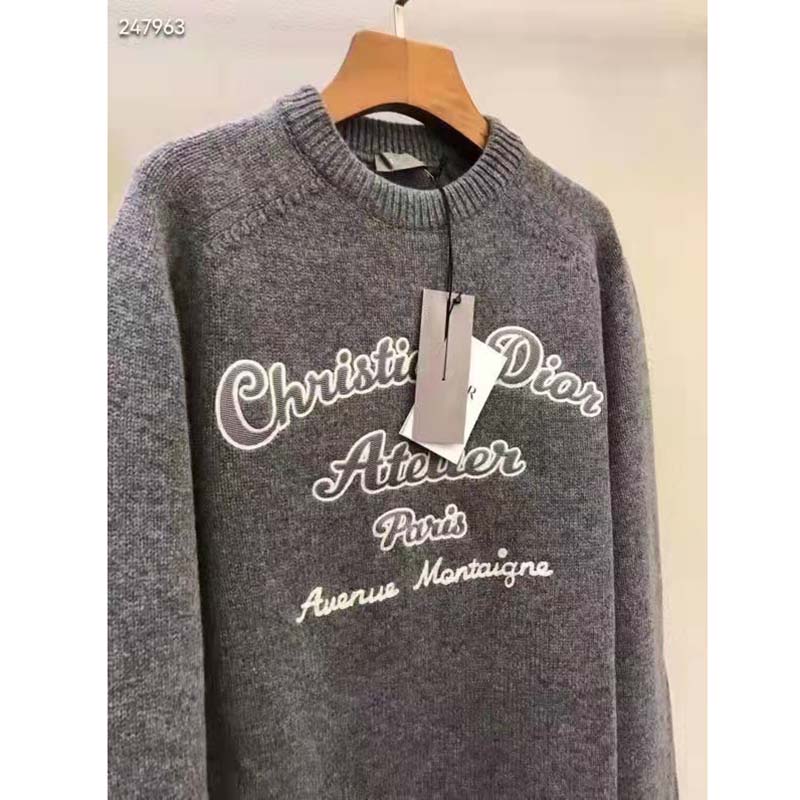 Dior CD Men Christian Dior Atelier Sweater Gray Wool Jersey