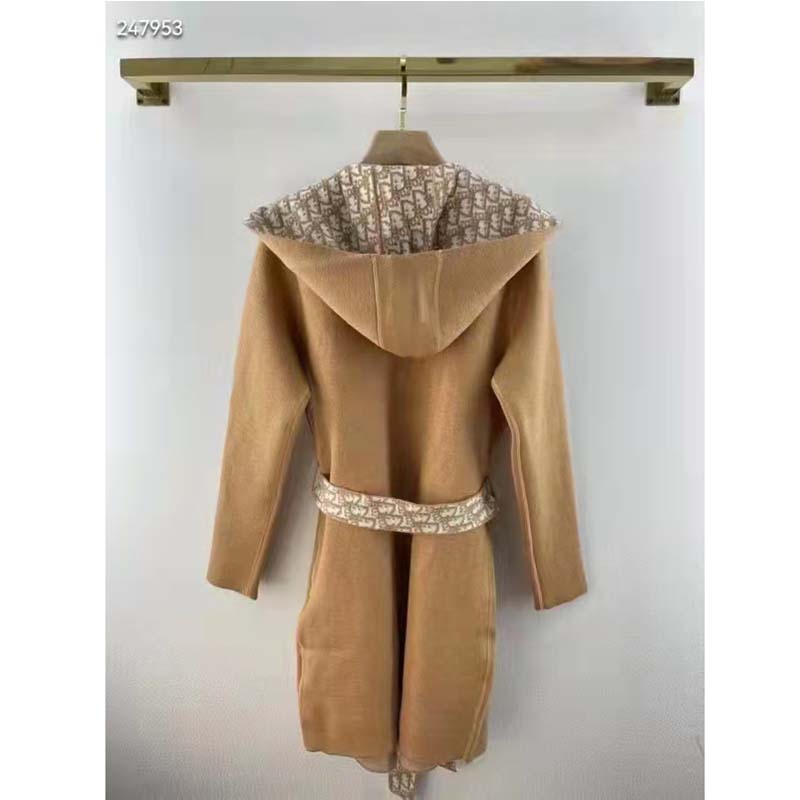 Dior CD Women Cropped Coat Hood Belt Double-Sided Wool Reference: 210M31A1375_X1245