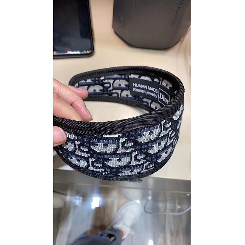 Dior Women D-Oblique Headband Navy Blue Cotton