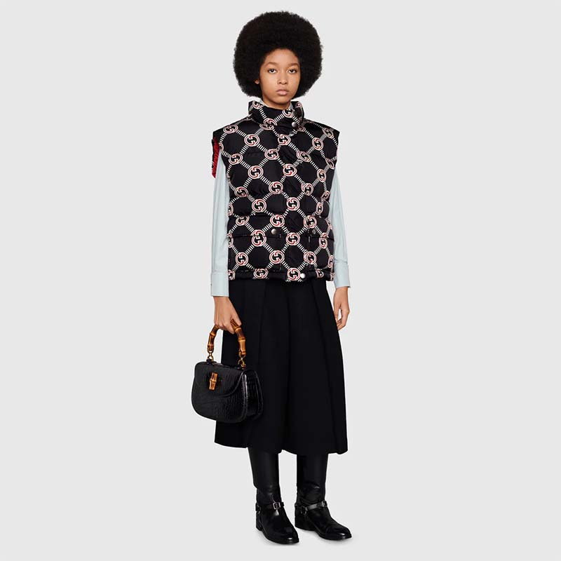 G*u*i gg women interlocking g down padded vest black red nylon