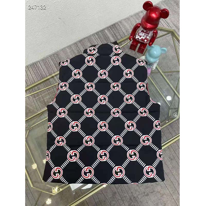 G*u*i gg women interlocking g down padded vest black red nylon