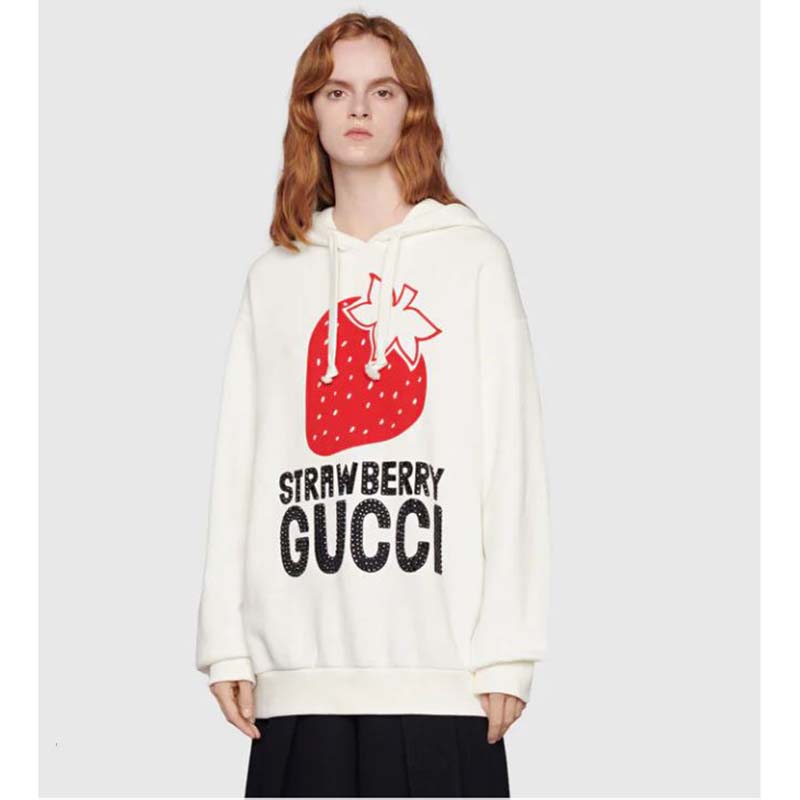 G*u*i gg women strawberry G*u*i cotton sweatshirt fixed hood oversize fit