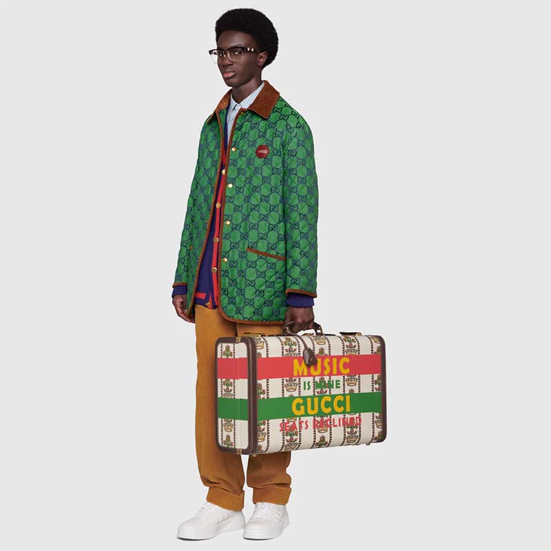 G*u*i men G*u*i 100 quilted gg jacket green blue quilted gg canvas