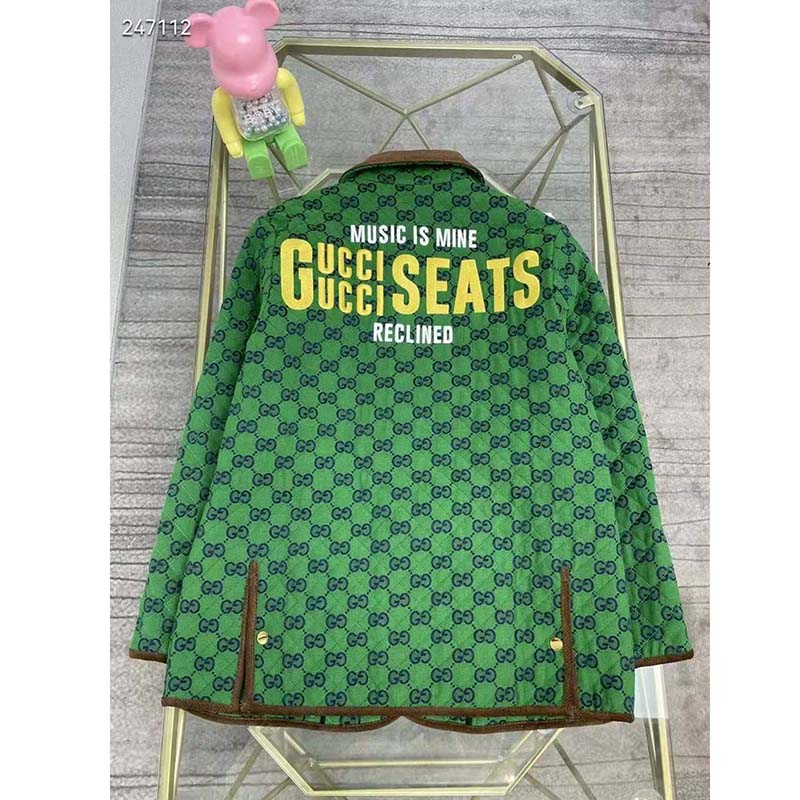 G*u*i men G*u*i 100 quilted gg jacket green blue quilted gg canvas
