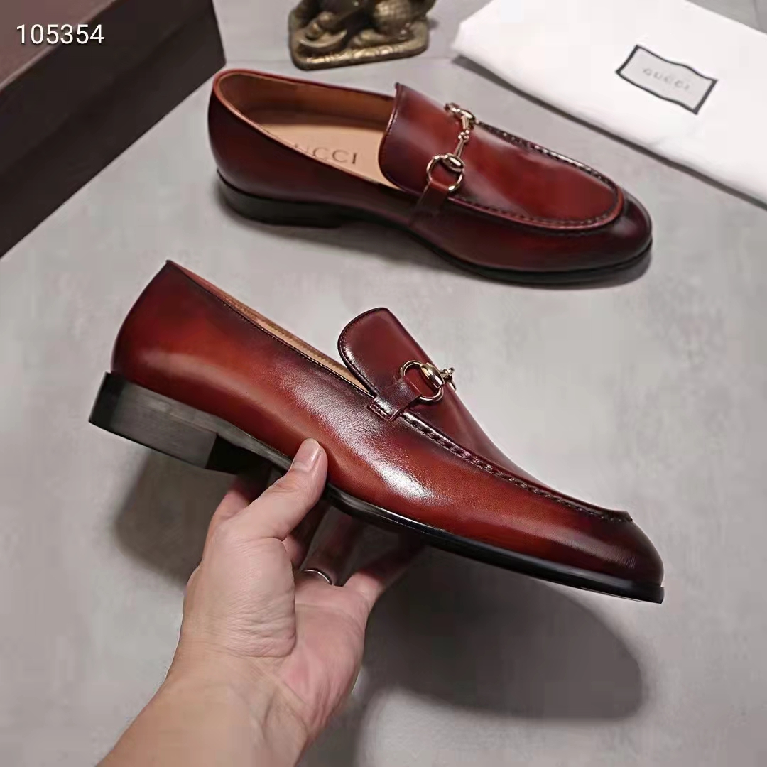 G*u*i gg men jordaan leather loafer dark brown leather horsebit blake construction
