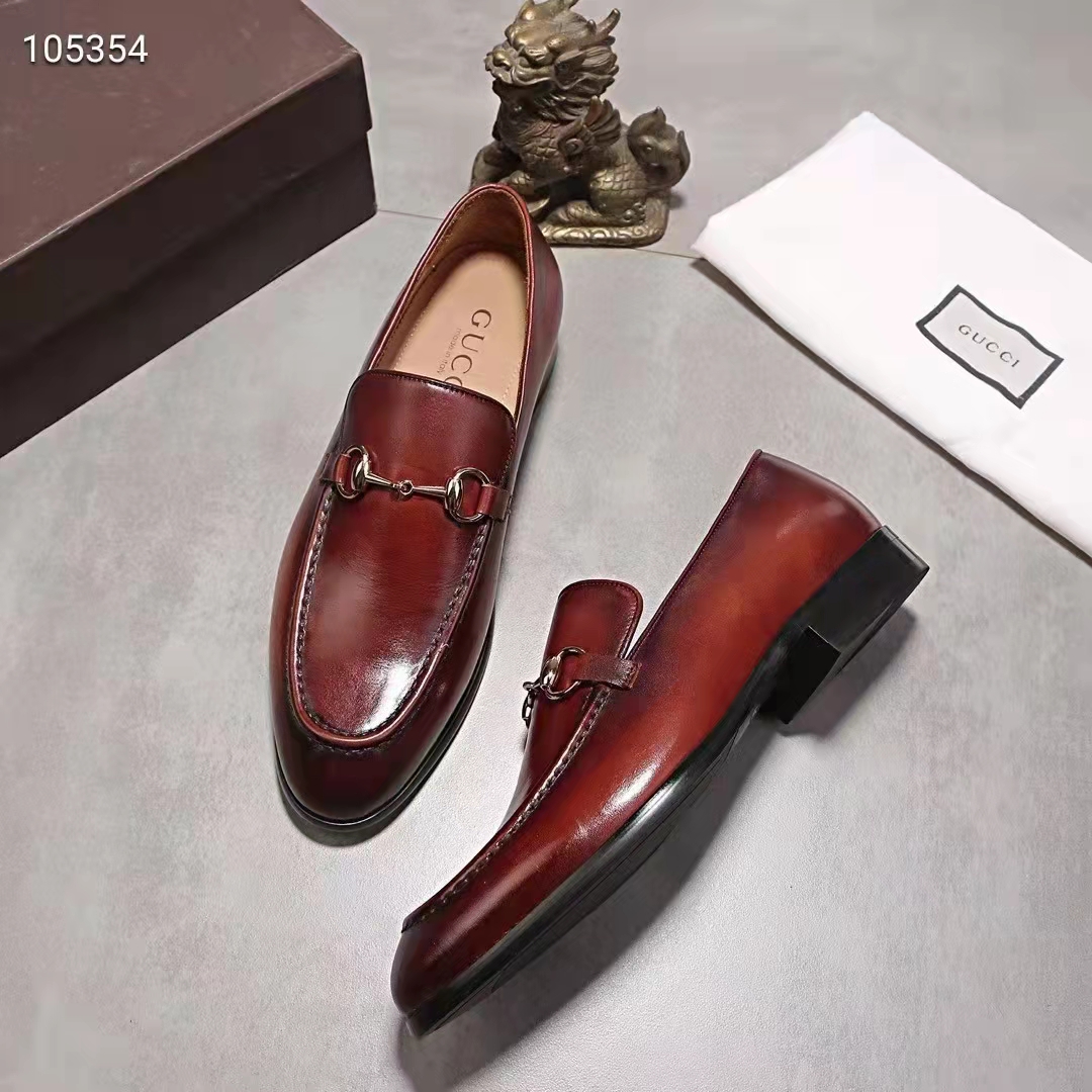 G*u*i gg men jordaan leather loafer dark brown leather horsebit blake construction