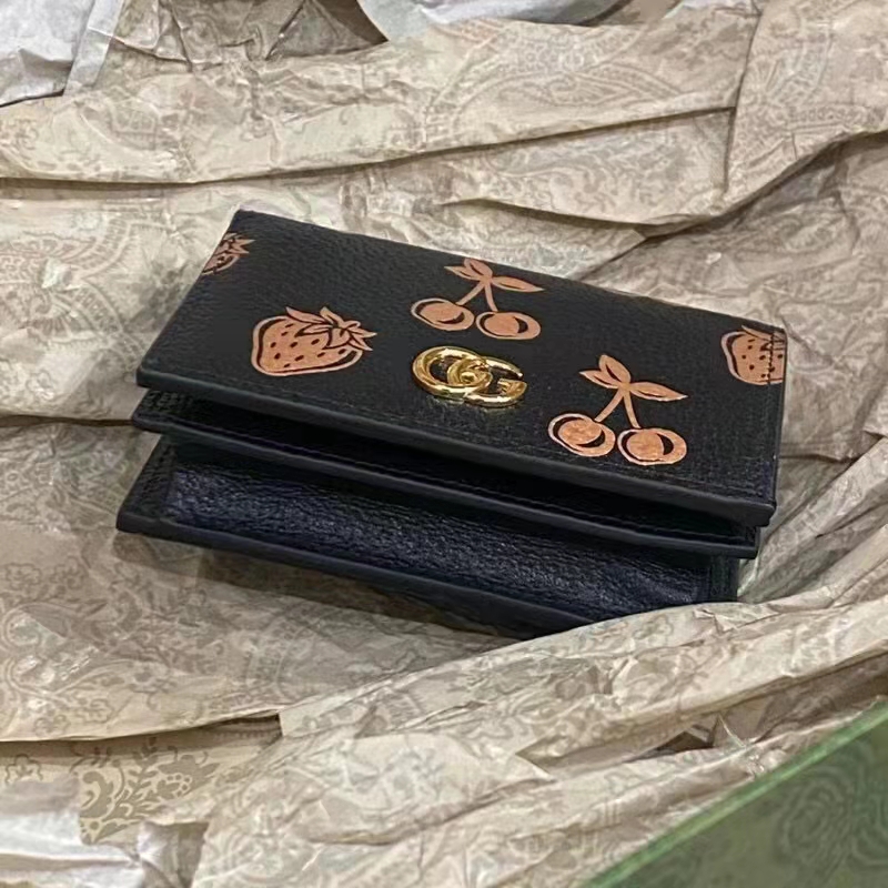 G*u*i gg unisex gg marmont berry card case wallet black double g