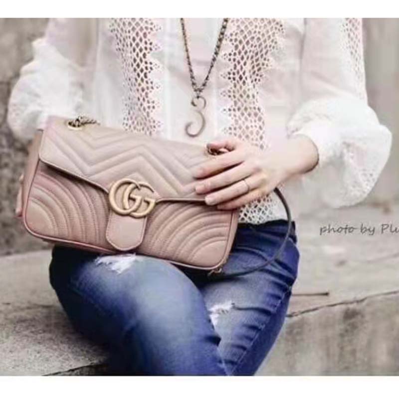 G*u*i gg women gg marmont small matelassé shoulder bag pink double g