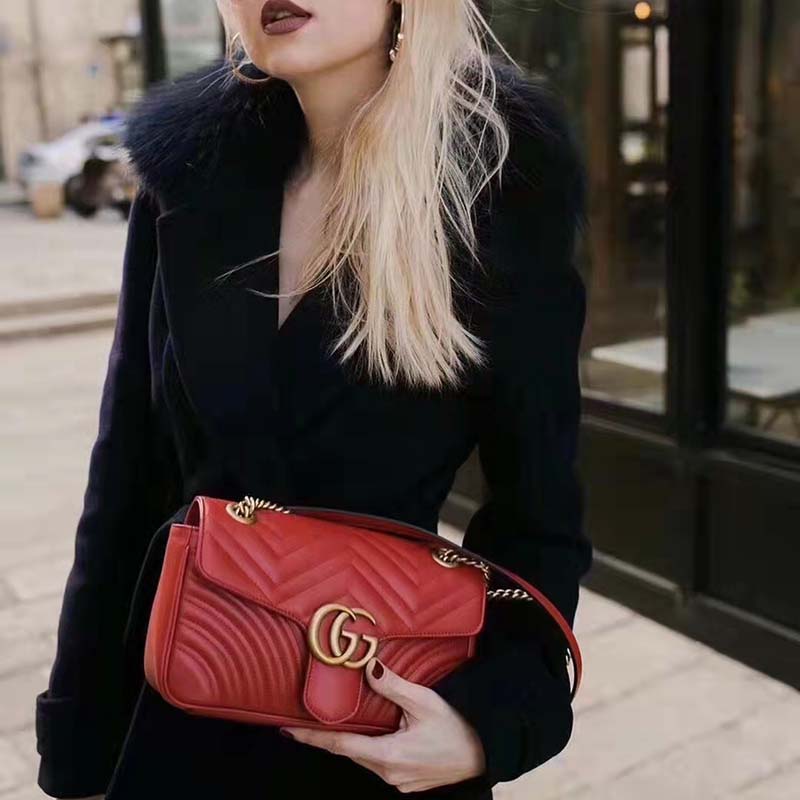 G*u*i gg women gg marmont small matelassé shoulder bag red double g