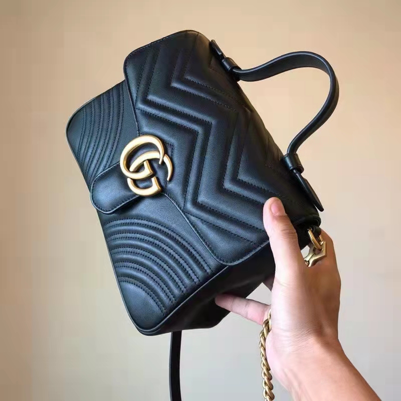 G*u*i gg women gg marmont small top handle bag black double g