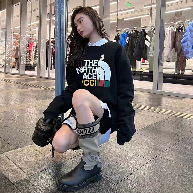 G*u*i gg women the north face x G*u*i sweatshirt black cotton jersey crewneck oversized fit