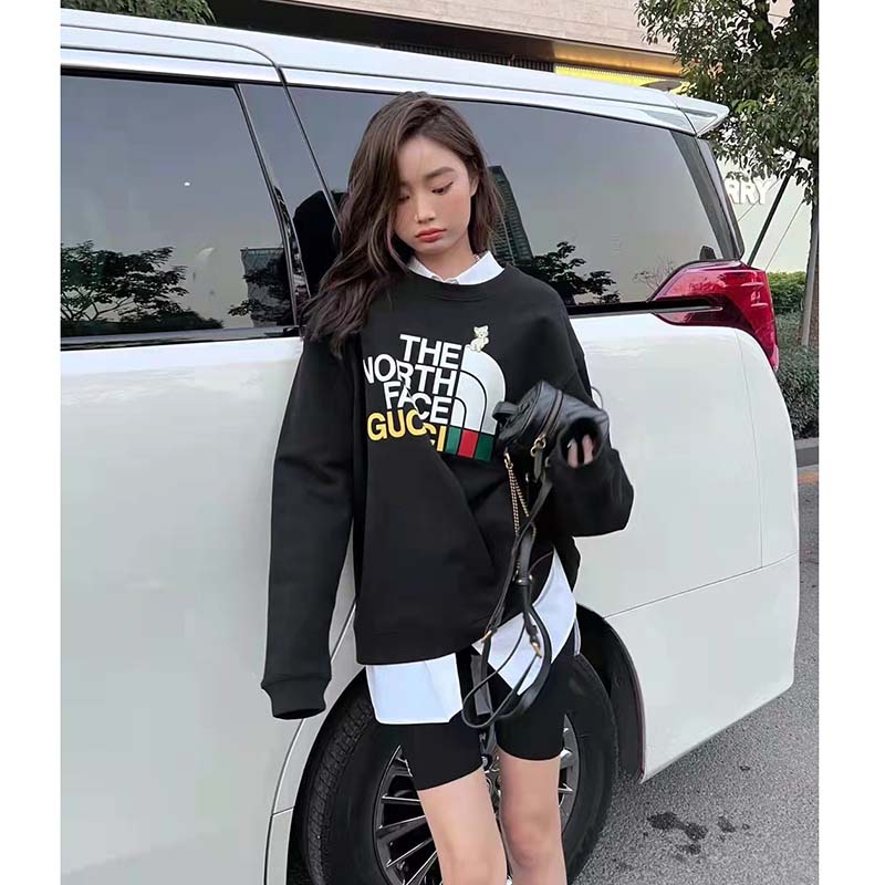 G*u*i gg women the north face x G*u*i sweatshirt black cotton jersey crewneck oversized fit
