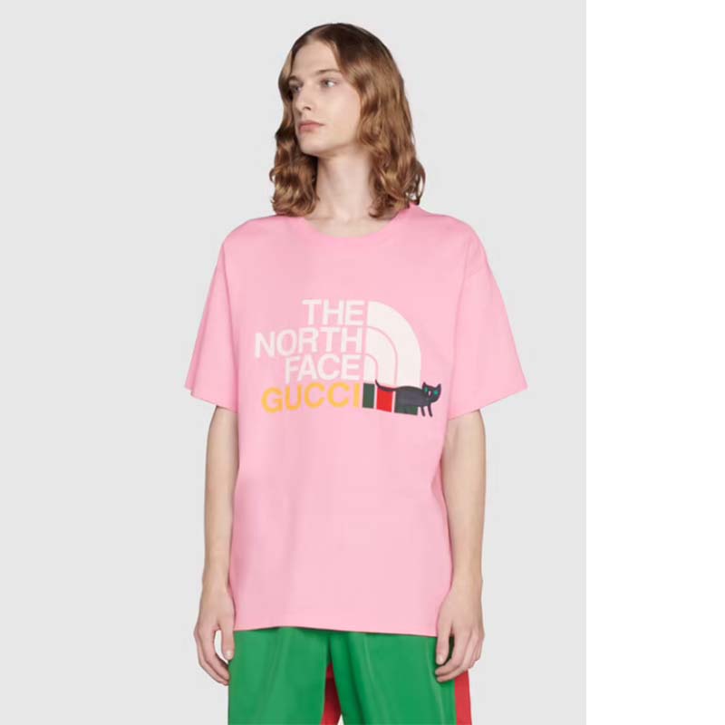 G*u*i men the north face x G*u*i t-shirt pink cotton jersey oversize fit crewneck