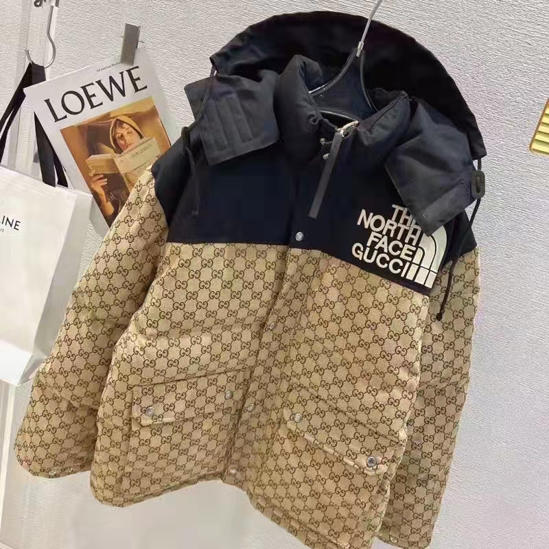 G*u*i women the north face x G*u*i padded jacket beige ebony gg canvas