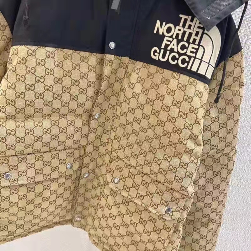 G*u*i women the north face x G*u*i padded jacket beige ebony gg canvas