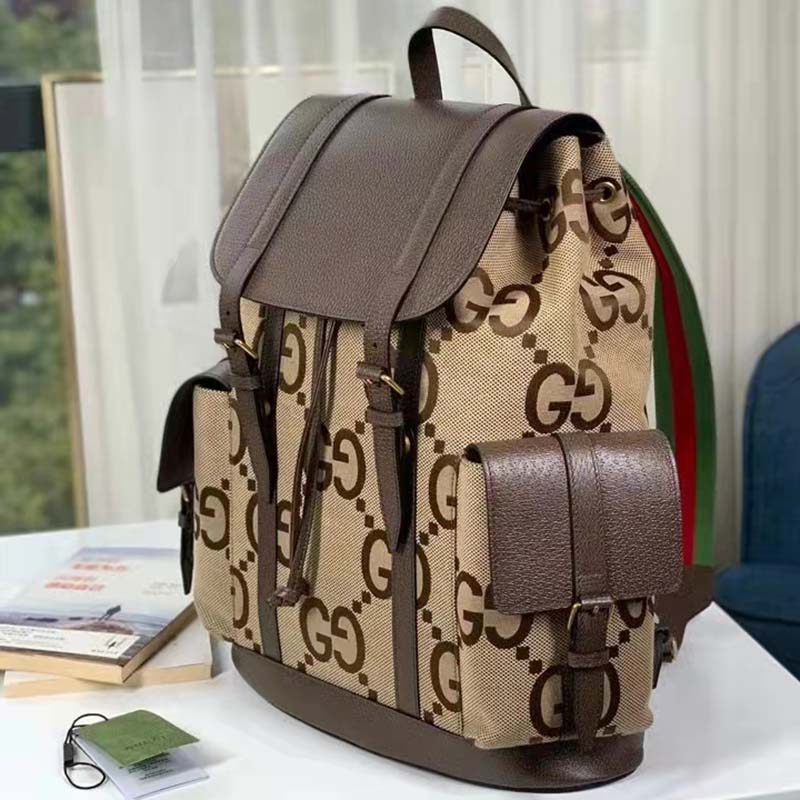 G*u*i unisex backpack jumbo gg camel ebony canvas brown leather
