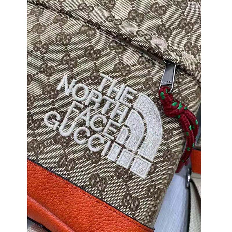 G*u*i unisex the north face x G*u*i backpack beige original gg canvas orange leather