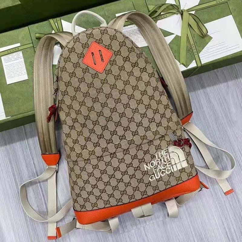 G*u*i unisex the north face x G*u*i backpack beige original gg canvas orange leather