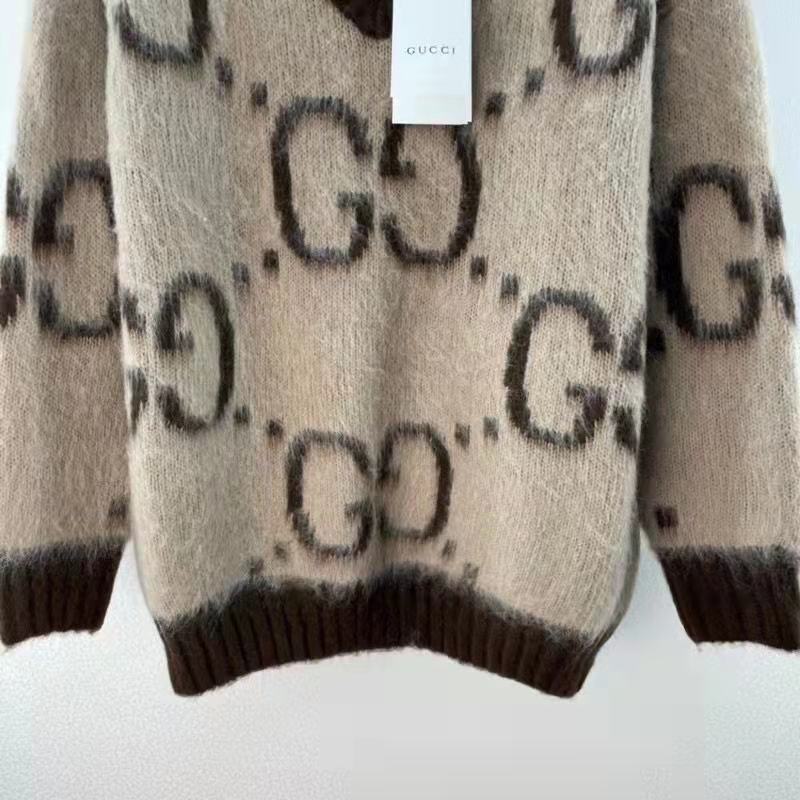 G*u*i men gg mohair wool v-neck sweater beige brown