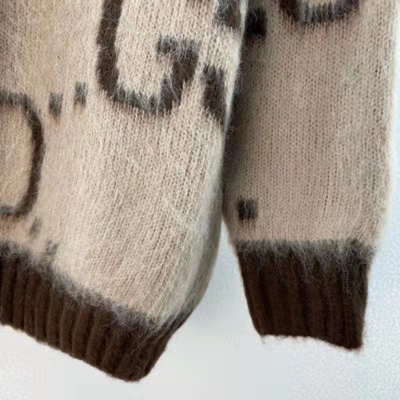 G*u*i men gg mohair wool v-neck sweater beige brown