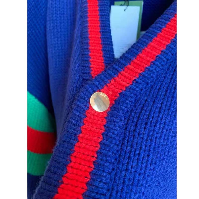 G*u*i gg men G*u*i 100 wool cardigan blue wool green red v-neck
