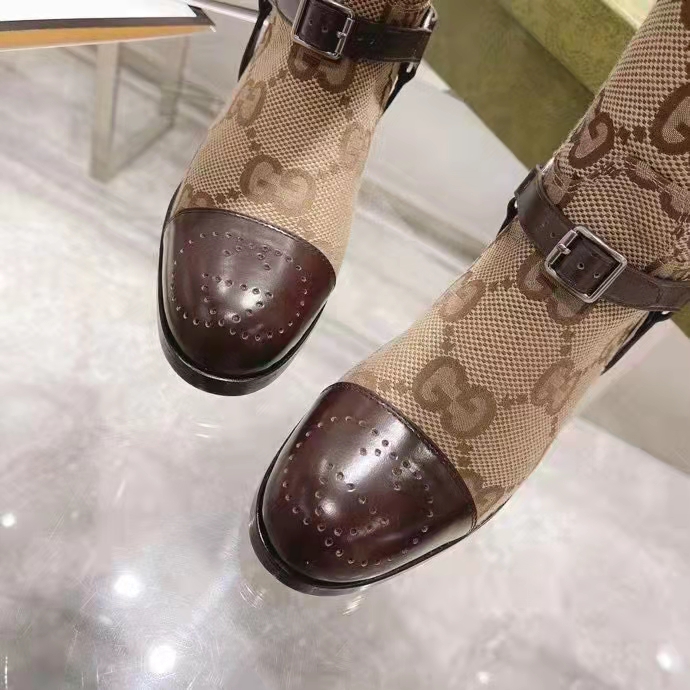 G*u*i women knee-high boot harness beige ebony maxi gg canvas interlocking g