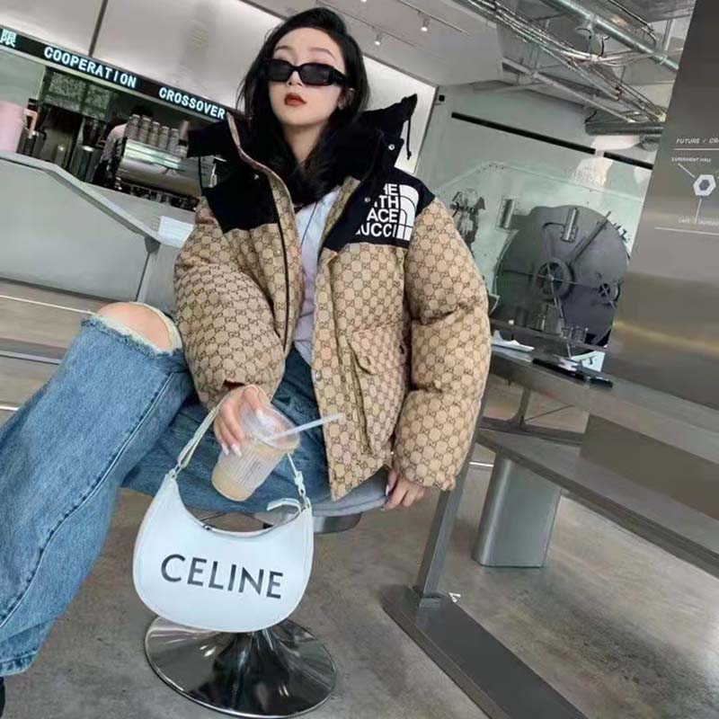 G*u*i women the north face x G*u*i padded jacket beige ebony gg canvas