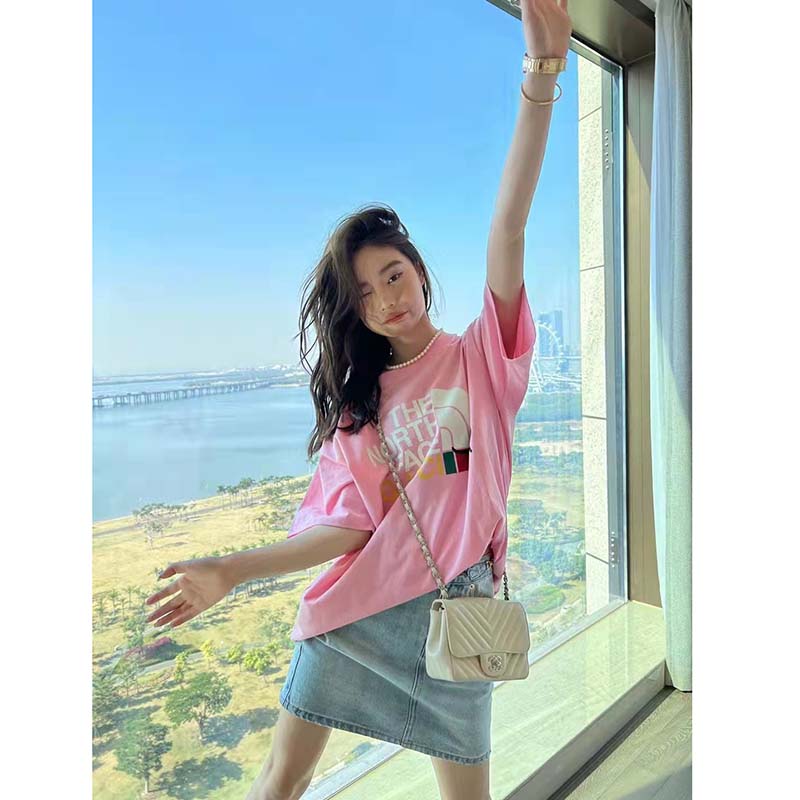 G*u*i women the north face x G*u*i t-shirt pink cotton jersey oversize fit crewneck