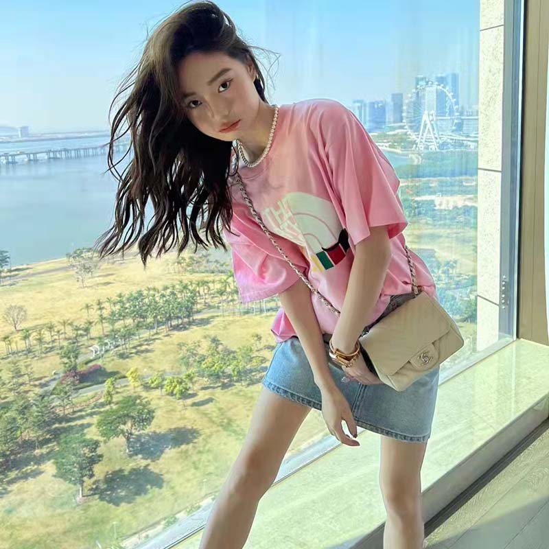 G*u*i women the north face x G*u*i t-shirt pink cotton jersey oversize fit crewneck