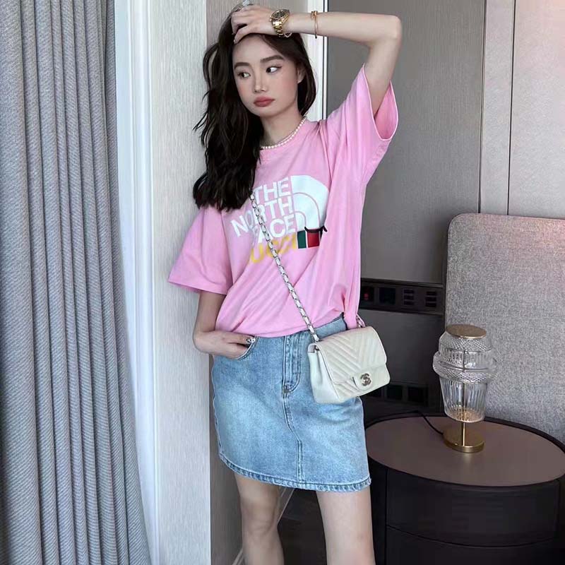 G*u*i women the north face x G*u*i t-shirt pink cotton jersey oversize fit crewneck