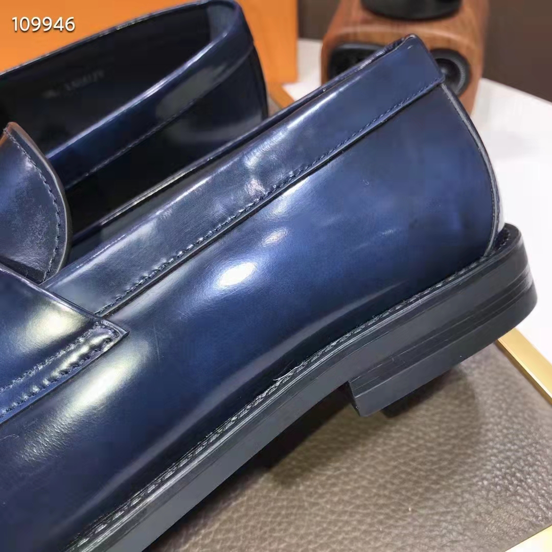 Louis Vuitton LV Men Major Loafer Navy Blue Glazed Calf Monogram Canvas