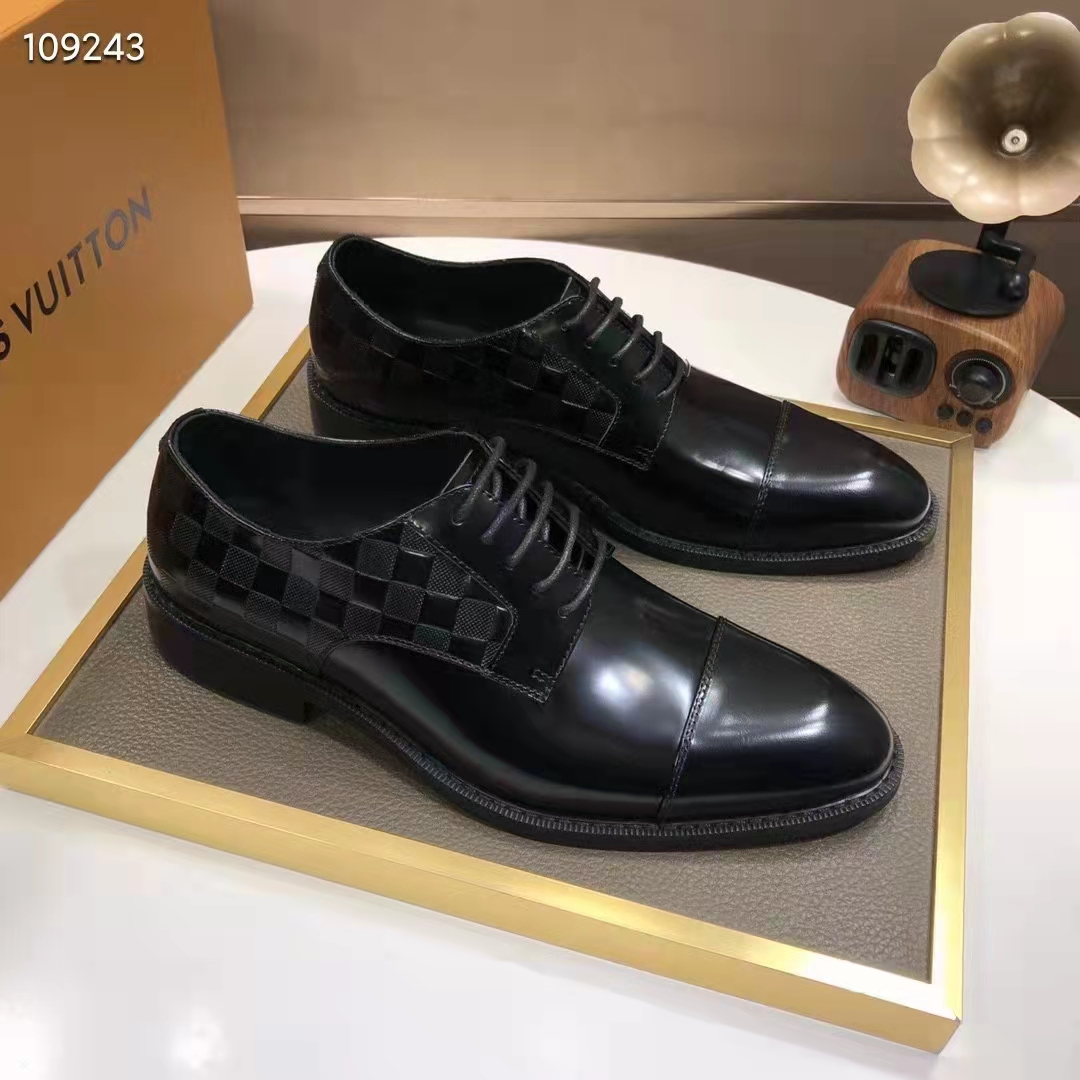 Louis Vuitton LV Men Minister Derby Damier Gglazed Calf Leather Graphite