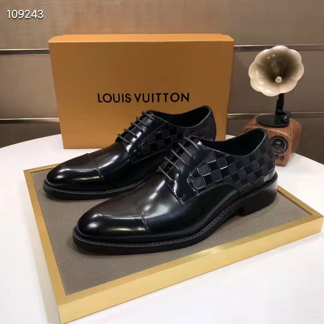 Louis Vuitton LV Men Minister Derby Damier Gglazed Calf Leather Graphite