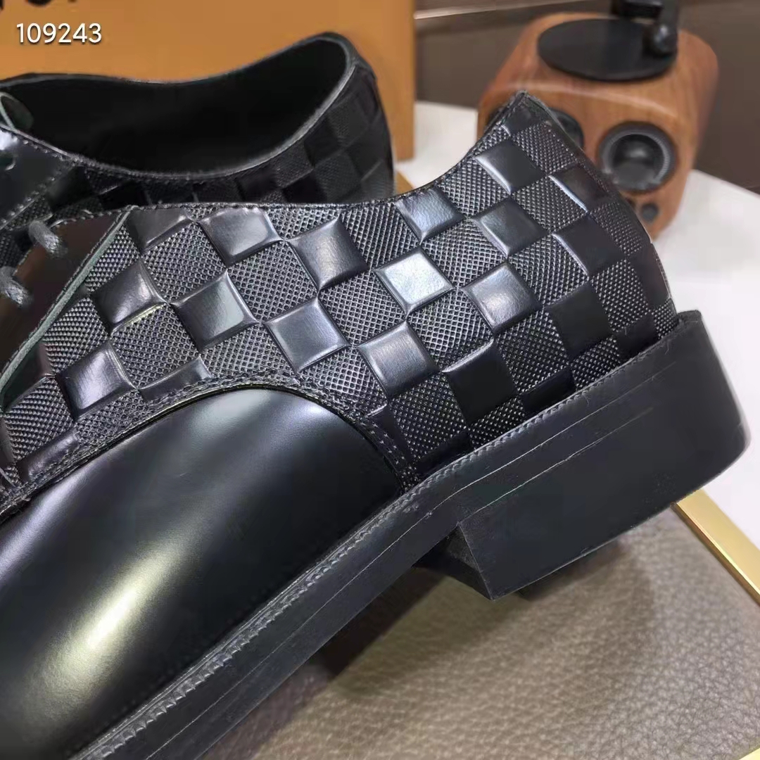 Louis Vuitton LV Men Minister Derby Damier Gglazed Calf Leather Graphite