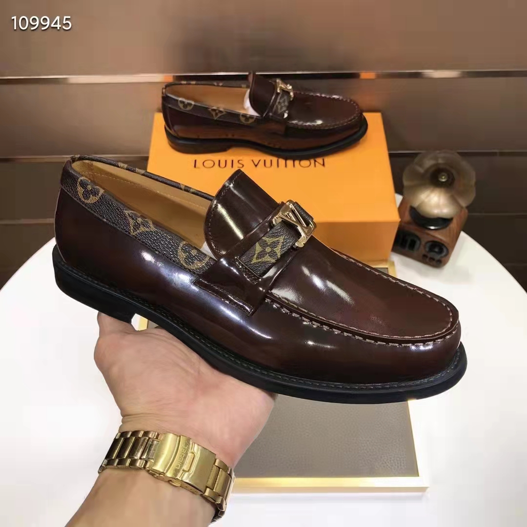 Louis Vuitton LV Men Major Loafer Ebene Glazed Calf Monogram Canvas