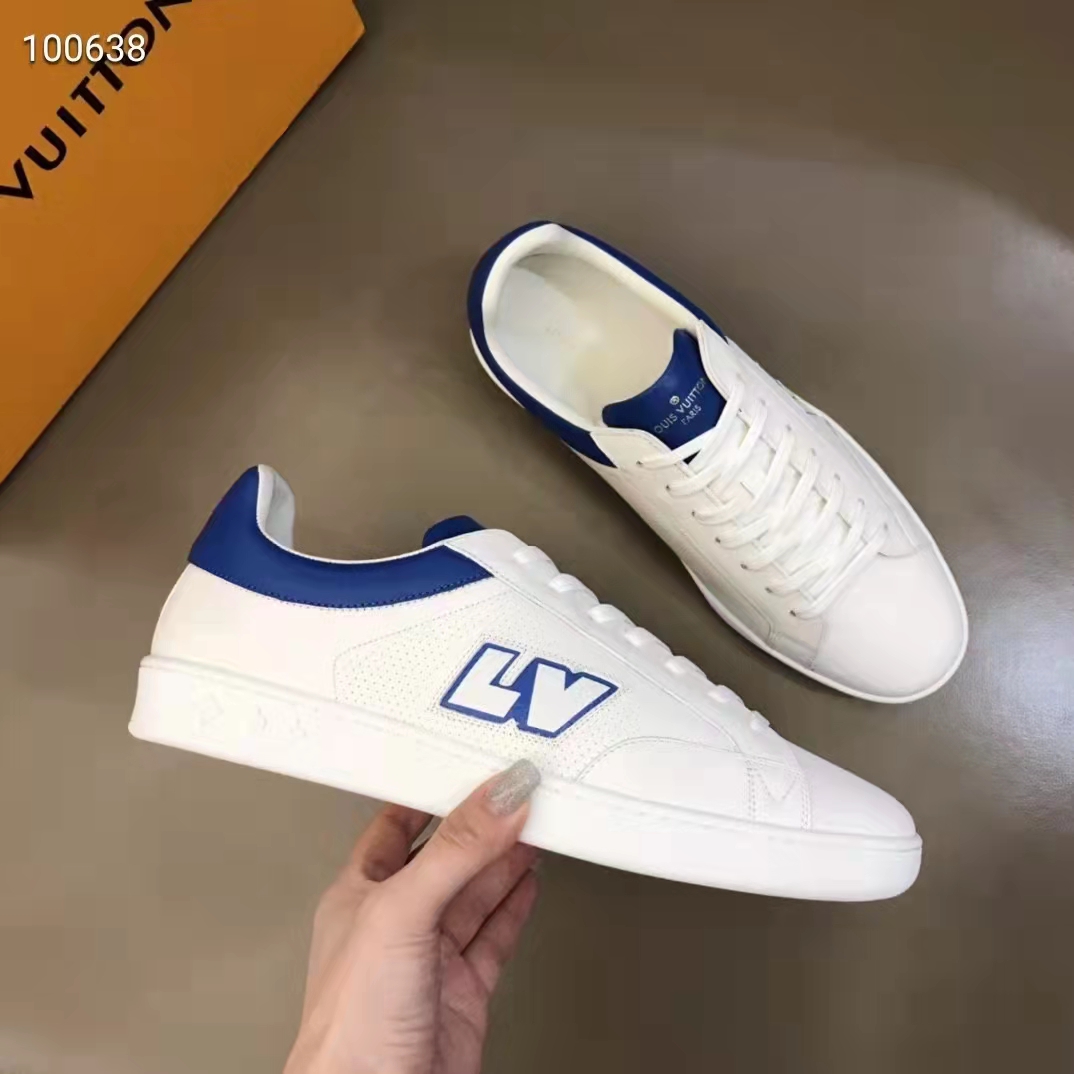 Louis Vuitton LV Unisex Luxembourg Sneaker Blue Perforated Calf Leather Rubber
