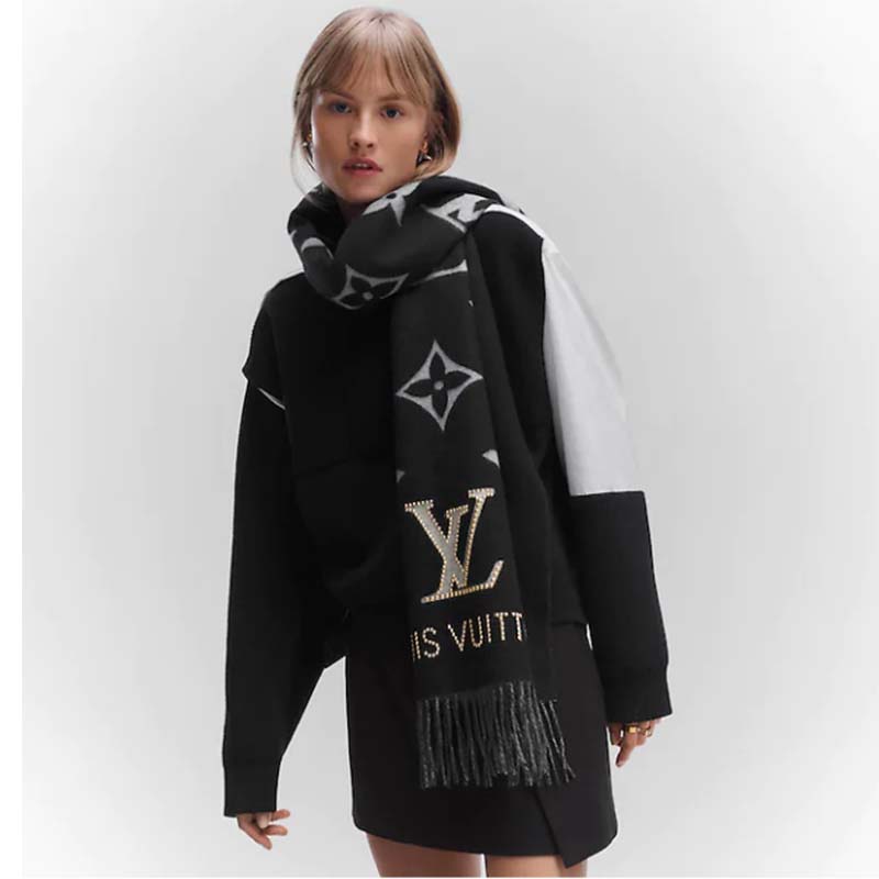 Louis Vuitton LV Unisex Studdy Reykjavik Scarf Black Cashmere Monogram