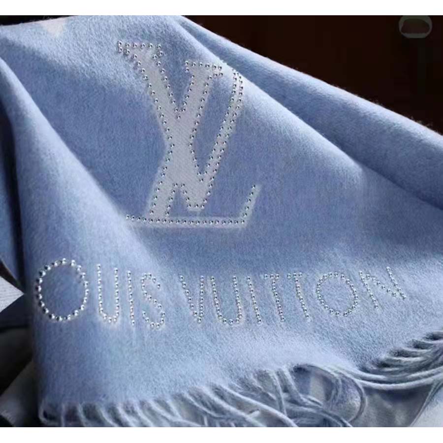 Louis Vuitton LV Unisex Studdy Reykjavik Scarf Denim Blue Allover Monogram Jacquard Weave
