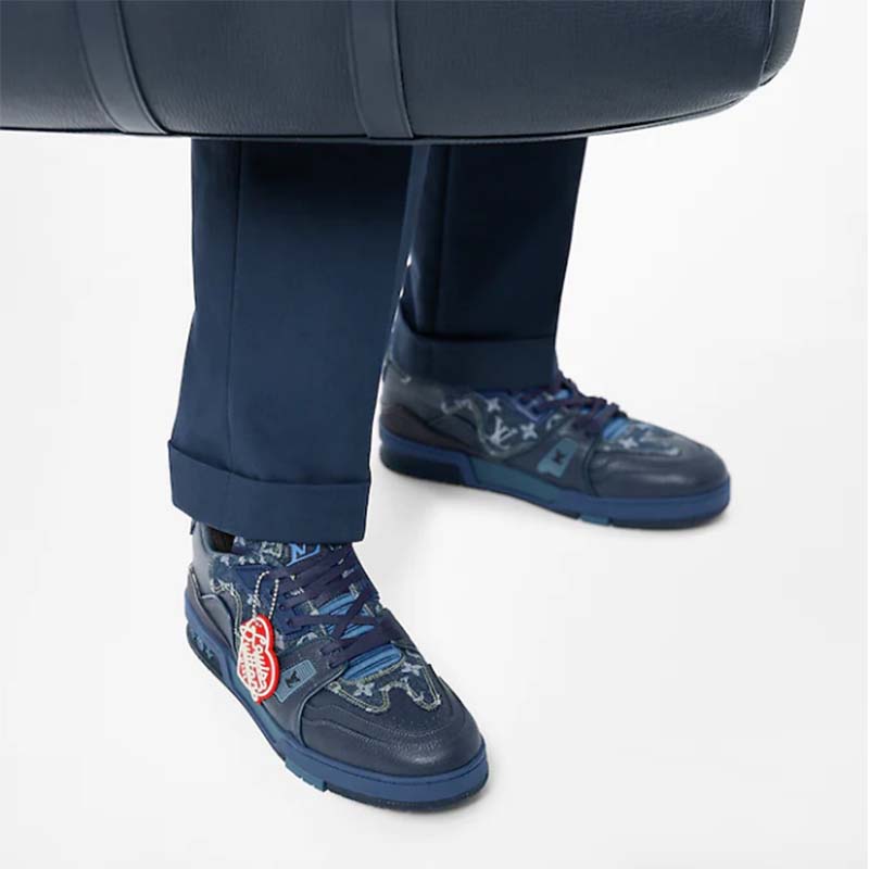 Louis Vuitton Unisex LV Trainer Sneaker Blue Monogram Denim Rubber Outsole