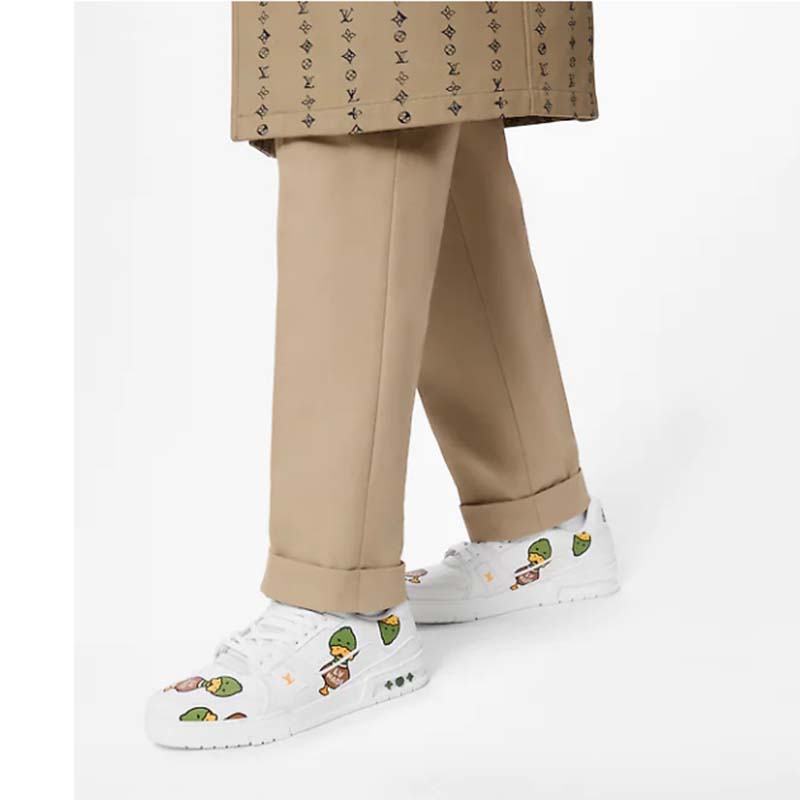 Louis Vuitton Unisex LV Trainer Sneaker White Printed Calf Leather Rubber Outsole