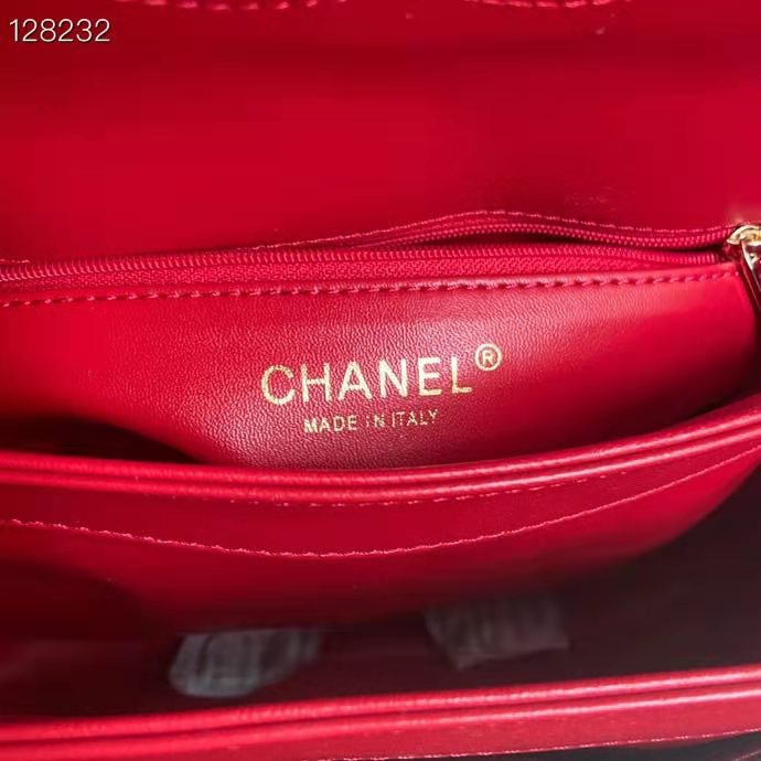 Chanel Women Flap Bag Top Handle Smooth Calfskin Gold-Tone Metal Red