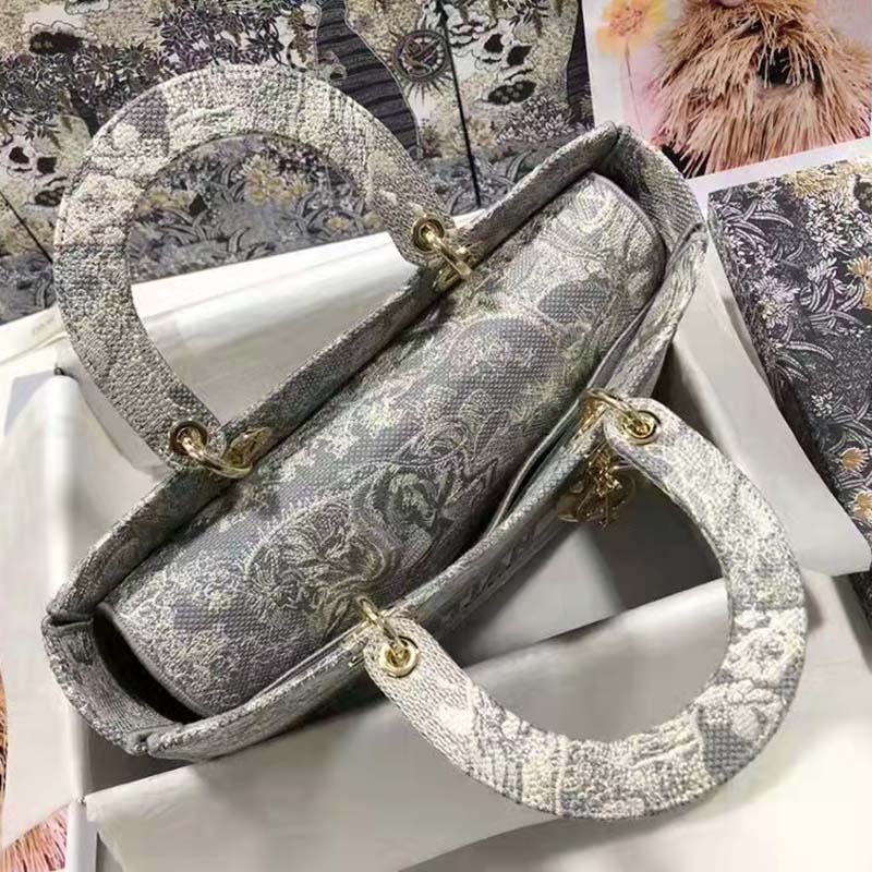 Dior Unisex Small Dior Book Tote Grey Toile De Jouy Embroidery