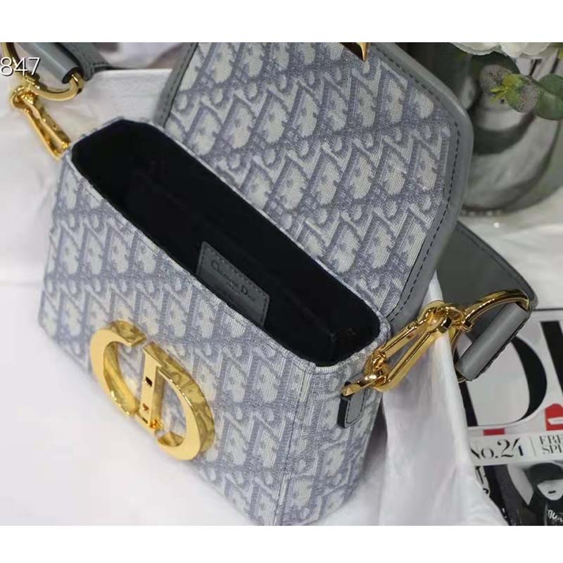 Dior Women 30 Montaigne Box Bag Gray Dior Oblique Jacquard