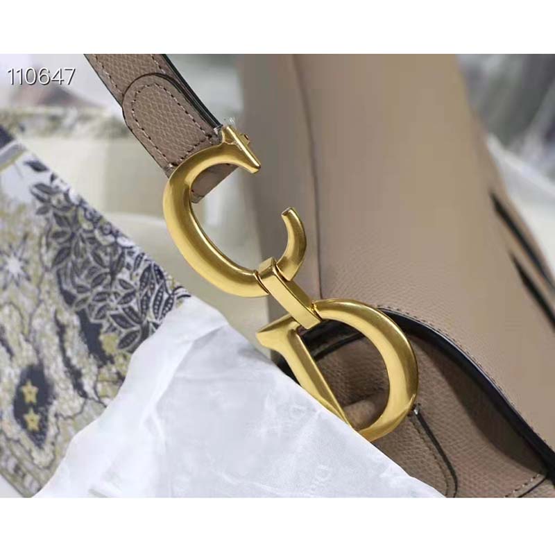 Dior Women Saddle Bag Warm Taupe Grained Calfskin