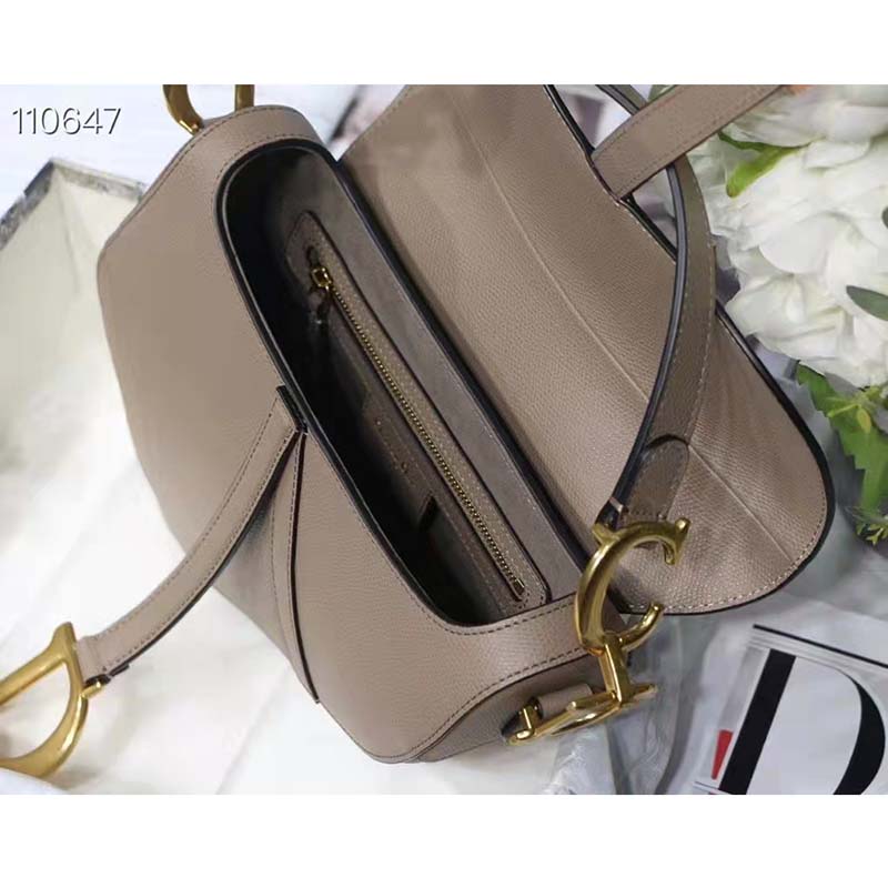 Dior Women Saddle Bag Warm Taupe Grained Calfskin